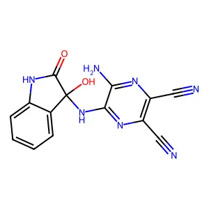 2,3-Pyrazinedicarbonitrile, 5-amino-6-[(2,3-dihydro-3-hydroxy-2-oxo-1H-indol-3-yl)amino]- structure