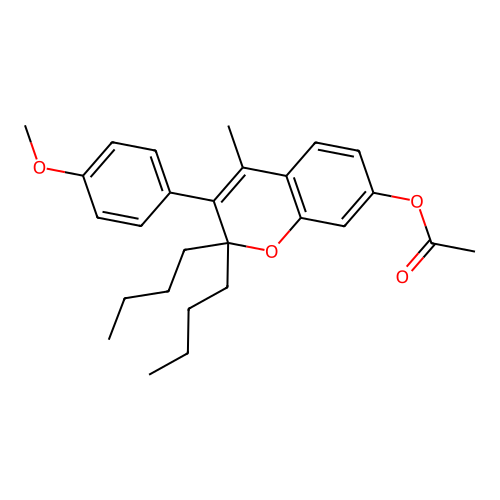 2,2-Dibutyl-3-(4-methoxyphenyl)-4-methyl-2H-1-benzopyran-7-ol acetate structure