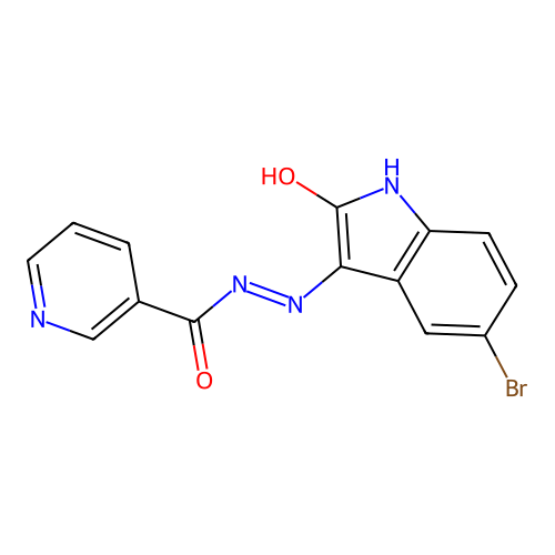 Nicotinic acid (5-bromo-2-oxo-1,2-dihydro-indol-3-ylidene)-hydrazide structure