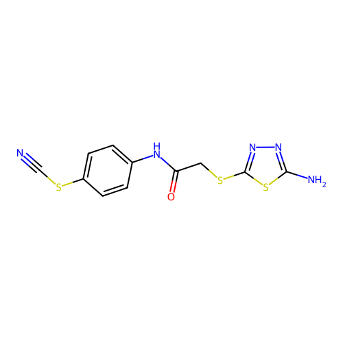 4-({[(5-Amino-1,3,4-thiadiazol-2-yl)sulfanyl]acetyl}amino)phenyl thiocyanate structure