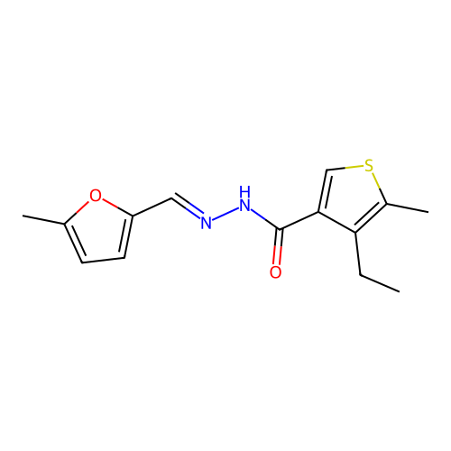 4-ethyl-5-methyl-N'-[(5-methyl-2-furyl)methylene]-3-thiophenecarbohydrazide structure