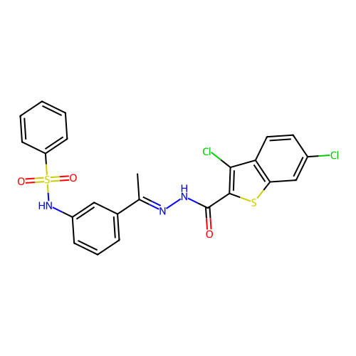 N-(3-{N-[(3,6-dichloro-1-benzothien-2-yl)carbonyl]ethanehydrazonoyl}phenyl)benzenesulfonamide structure