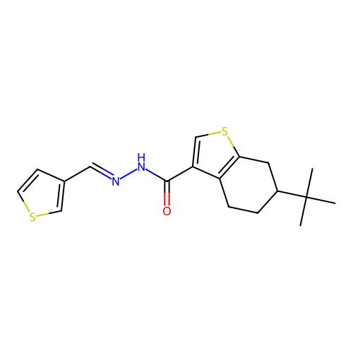 6-tert-butyl-N'-(3-thienylmethylene)-4,5,6,7-tetrahydro-1-benzothiophene-3-carbohydrazide structure