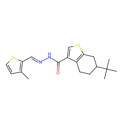 6-tert-butyl-N'-[(3-methyl-2-thienyl)methylene]-4,5,6,7-tetrahydro-1-benzothiophene-3-carbohydrazide structure