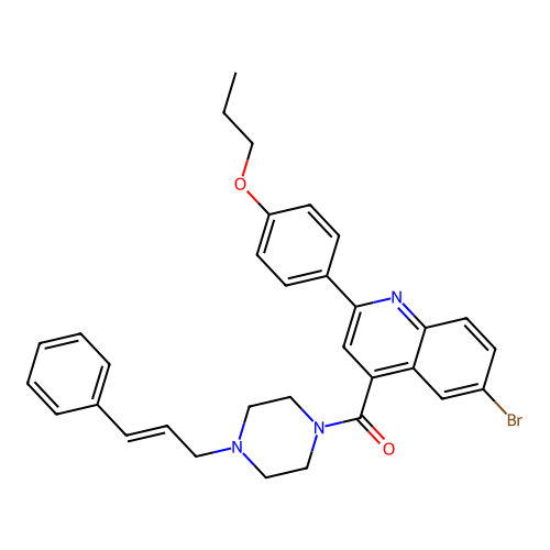 [6-bromo-2-(4-propoxyphenyl)quinolin-4-yl]-[4-[(E)-3-phenylprop-2-enyl]piperazin-1-yl]methanone structure