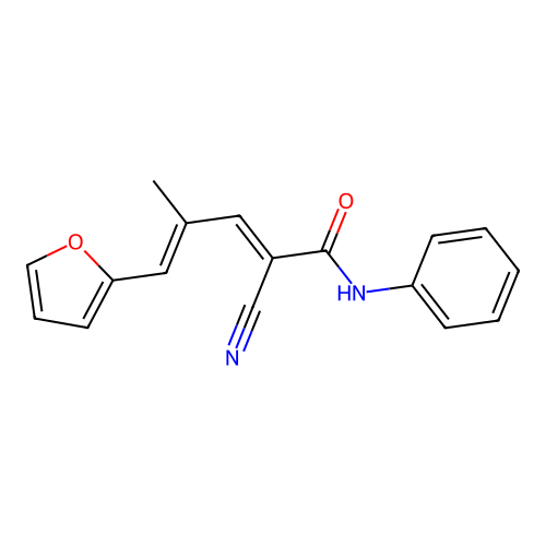 2-cyano-5-(furan-2-yl)-4-methyl-N-phenylpenta-2,4-dienamide structure