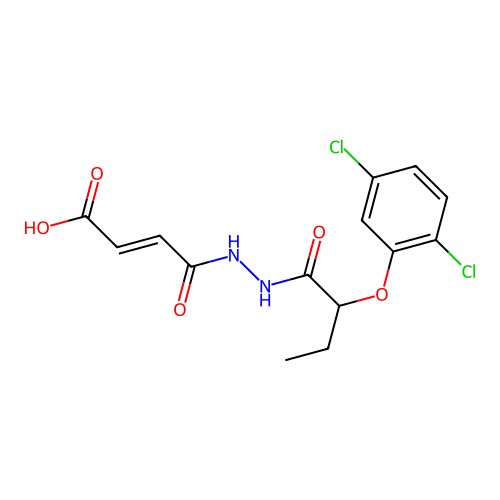 (2E)-4-{2-[2-(2,5-dichlorophenoxy)butanoyl]hydrazinyl}-4-oxobut-2-enoic acid structure