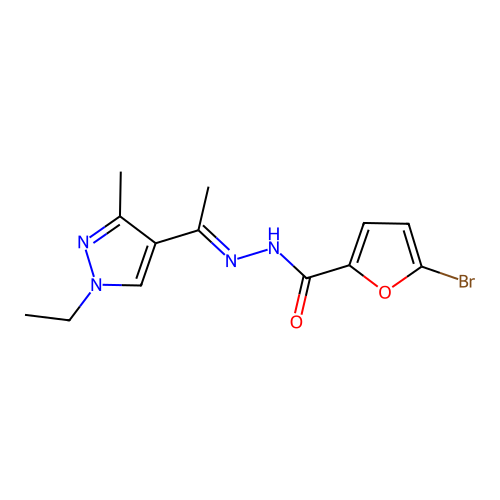 5-bromo-N'-[(1E)-1-(1-ethyl-3-methyl-1H-pyrazol-4-yl)ethylidene]furan-2-carbohydrazide structure