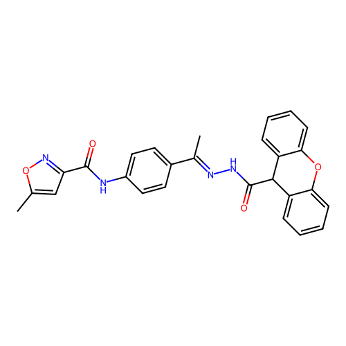 5-methyl-N-{4-[N-(9H-xanthen-9-ylcarbonyl)ethanehydrazonoyl]phenyl}-3-isoxazolecarboxamide structure