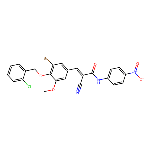 (E)-3-[3-bromo-4-[(2-chlorophenyl)methoxy]-5-methoxyphenyl]-2-cyano-N-(4-nitrophenyl)prop-2-enamide structure