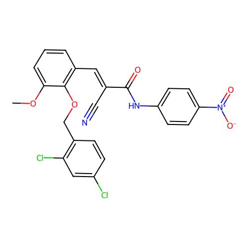 (E)-2-cyano-3-[2-[(2,4-dichlorophenyl)methoxy]-3-methoxyphenyl]-N-(4-nitrophenyl)prop-2-enamide structure
