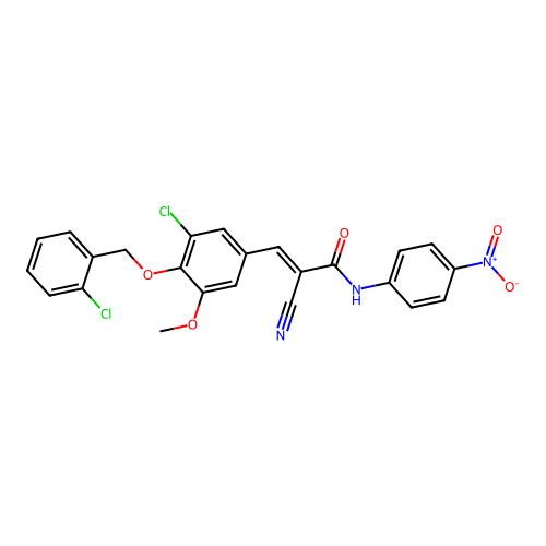 (E)-3-[3-chloro-4-[(2-chlorophenyl)methoxy]-5-methoxyphenyl]-2-cyano-N-(4-nitrophenyl)prop-2-enamide structure