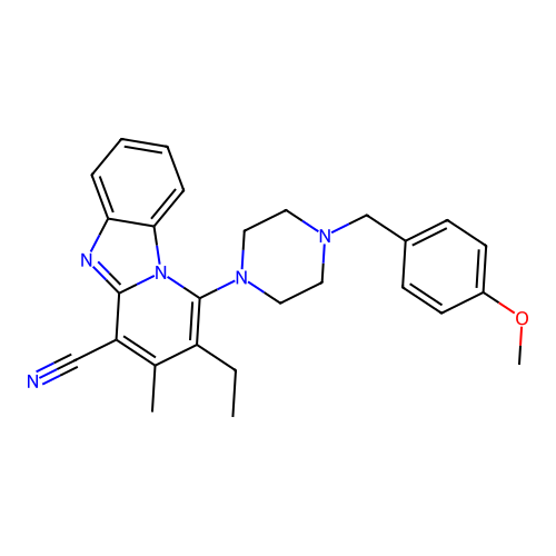 12-ethyl-13-{4-[(4-methoxyphenyl)methyl]piperazin-1-yl}-11-methyl-1,8-diazatricyclo[7.4.0.0^{2,7}]trideca-2(7),3,5,8,10,12-hexaene-10-carbonitrile structure