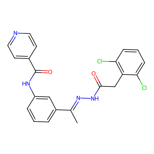 N-(3-{N-[(2,6-dichlorophenyl)acetyl]ethanehydrazonoyl}phenyl)isonicotinamide structure