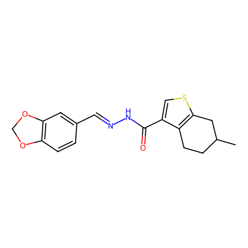 N'-(1,3-benzodioxol-5-ylmethylene)-6-methyl-4,5,6,7-tetrahydro-1-benzothiophene-3-carbohydrazide structure
