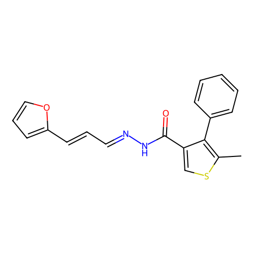 N-((1E,3E)-4-(2-furyl)-1-azabuta-1,3-dienyl)(5-methyl-4-phenyl(3-thienyl))carb oxamide structure