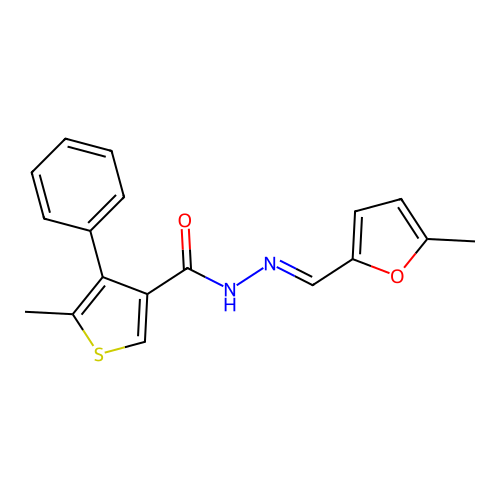 5-methyl-N'-[(E)-(5-methylfuran-2-yl)methylidene]-4-phenylthiophene-3-carbohydrazide structure