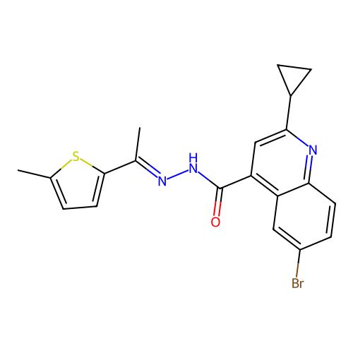 6-bromo-2-cyclopropyl-N'-[1-(5-methyl-2-thienyl)ethylidene]-4-quinolinecarbohydrazide structure