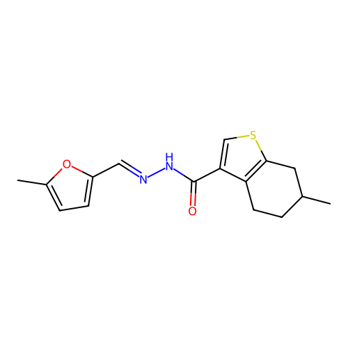 6-methyl-N'-[(E)-(5-methylfuran-2-yl)methylidene]-4,5,6,7-tetrahydro-1-benzothiophene-3-carbohydrazide structure