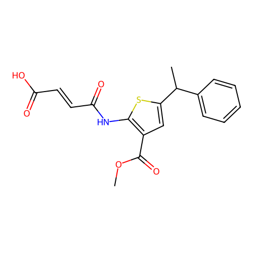 (2E)-4-{[3-(methoxycarbonyl)-5-(1-phenylethyl)thiophen-2-yl]amino}-4-oxobut-2-enoic acid structure