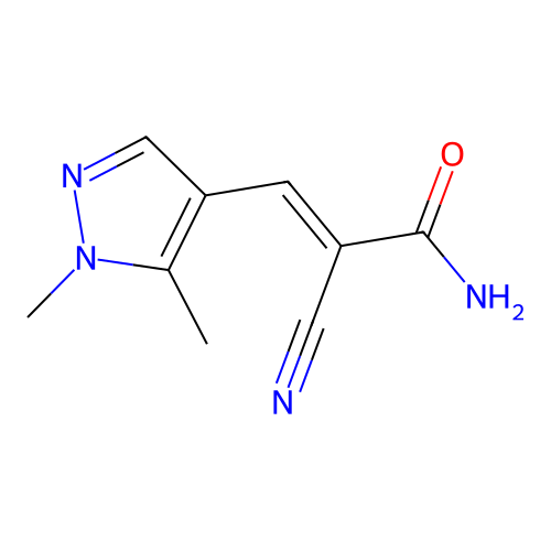 (E)-2-cyano-3-(1,5-dimethylpyrazol-4-yl)prop-2-enamide structure