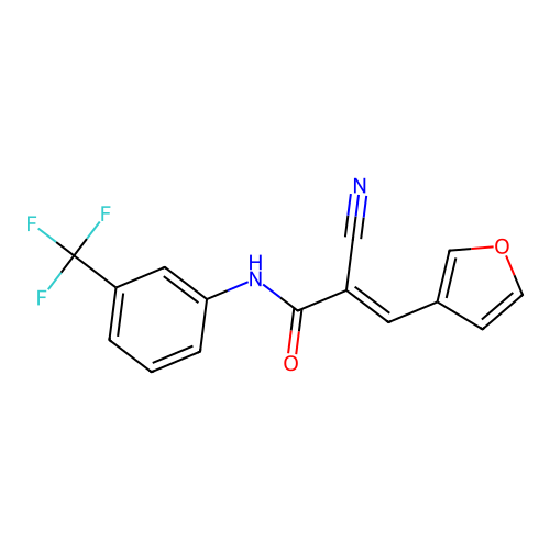 2-cyano-3-(furan-3-yl)-N-[3-(trifluoromethyl)phenyl]prop-2-enamide structure