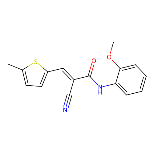(E)-2-cyano-N-(2-methoxyphenyl)-3-(5-methylthiophen-2-yl)prop-2-enamide structure