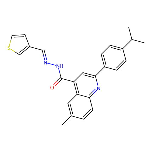 6-methyl-2-(4-propan-2-ylphenyl)-N-(thiophen-3-ylmethylideneamino)quinoline-4-carboxamide structure