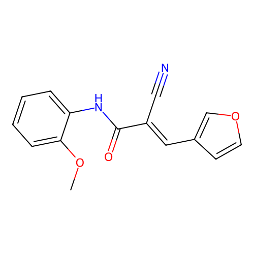 2-cyano-3-(furan-3-yl)-N-(2-methoxyphenyl)prop-2-enamide structure