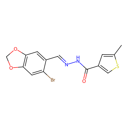 N'-[(E)-(6-bromo-1,3-benzodioxol-5-yl)methylidene]-5-methylthiophene-3-carbohydrazide structure