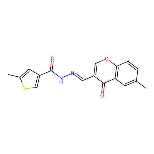 5-methyl-N'-[(E)-(6-methyl-4-oxo-4H-chromen-3-yl)methylidene]thiophene-3-carbohydrazide structure