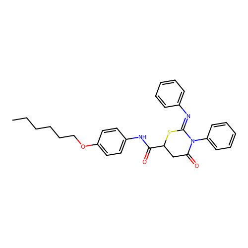 N-(4-hexoxyphenyl)-4-oxo-3-phenyl-2-phenylimino-1,3-thiazinane-6-carboxamide structure