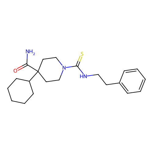 4-Cyclohexyl-1-[(2-phenylethyl)carbamothioyl]piperidine-4-carboxamide structure