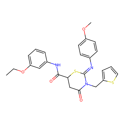 (2Z)-N-(3-ethoxyphenyl)-2-[(4-methoxyphenyl)imino]-4-oxo-3-(thiophen-2-ylmethyl)-1,3-thiazinane-6-carboxamide structure