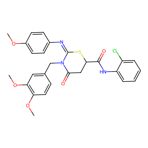 (2Z)-N-(2-chlorophenyl)-3-(3,4-dimethoxybenzyl)-2-[(4-methoxyphenyl)imino]-4-oxo-1,3-thiazinane-6-carboxamide structure