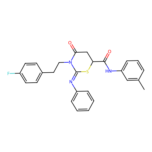 (2Z)-3-[2-(4-fluorophenyl)ethyl]-N-(3-methylphenyl)-4-oxo-2-(phenylimino)-1,3-thiazinane-6-carboxamide structure