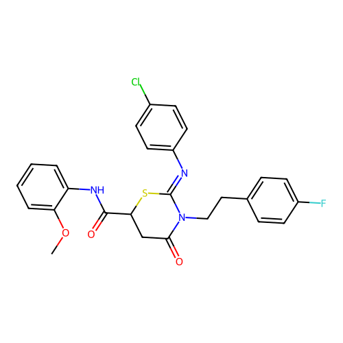 (2Z)-2-[(4-chlorophenyl)imino]-3-[2-(4-fluorophenyl)ethyl]-N-(2-methoxyphenyl)-4-oxo-1,3-thiazinane-6-carboxamide structure