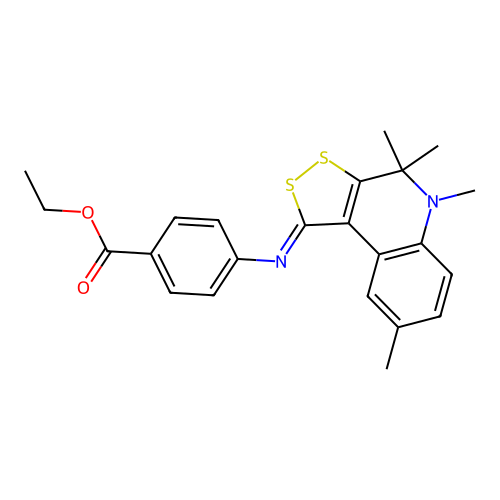 (Z)-ethyl 4-((4,4,5,8-tetramethyl-4,5-dihydro-1H-[1,2]dithiolo[3,4-c]quinolin-1-ylidene)amino)benzoate structure