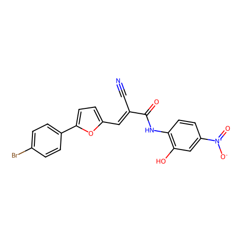 (E)-3-[5-(4-bromophenyl)furan-2-yl]-2-cyano-N-(2-hydroxy-4-nitrophenyl)prop-2-enamide structure