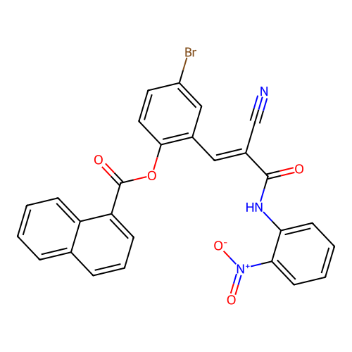 [4-bromo-2-[(E)-2-cyano-3-(2-nitroanilino)-3-oxoprop-1-enyl]phenyl] naphthalene-1-carboxylate structure
