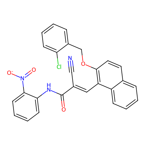 (E)-3-[2-[(2-chlorophenyl)methoxy]naphthalen-1-yl]-2-cyano-N-(2-nitrophenyl)prop-2-enamide structure