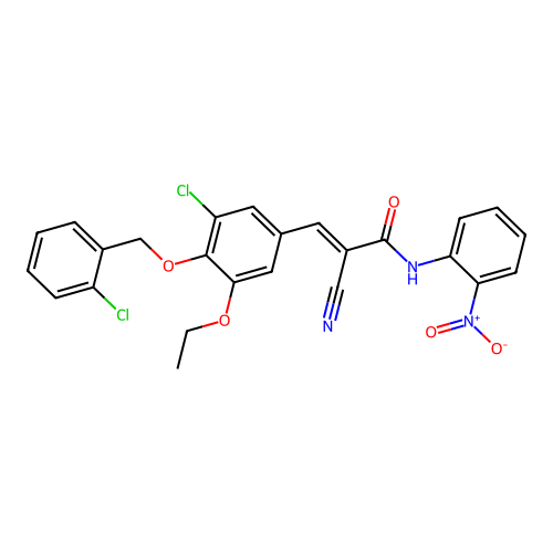 (E)-3-[3-chloro-4-[(2-chlorophenyl)methoxy]-5-ethoxyphenyl]-2-cyano-N-(2-nitrophenyl)prop-2-enamide structure