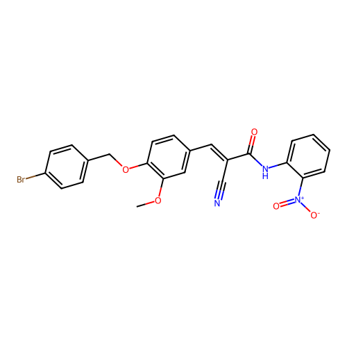(E)-3-[4-[(4-bromophenyl)methoxy]-3-methoxyphenyl]-2-cyano-N-(2-nitrophenyl)prop-2-enamide structure