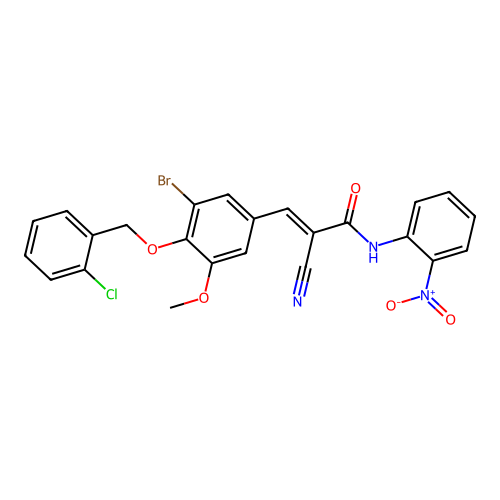 (E)-3-[3-bromo-4-[(2-chlorophenyl)methoxy]-5-methoxyphenyl]-2-cyano-N-(2-nitrophenyl)prop-2-enamide structure