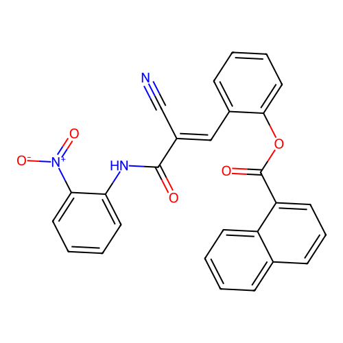 [2-[(E)-2-cyano-3-(2-nitroanilino)-3-oxoprop-1-enyl]phenyl] naphthalene-1-carboxylate structure