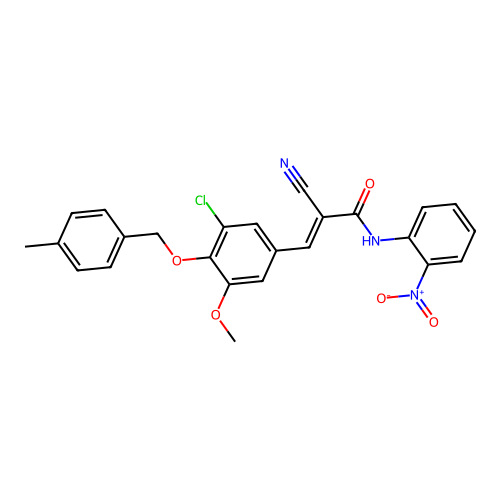 (E)-3-[3-chloro-5-methoxy-4-[(4-methylphenyl)methoxy]phenyl]-2-cyano-N-(2-nitrophenyl)prop-2-enamide structure