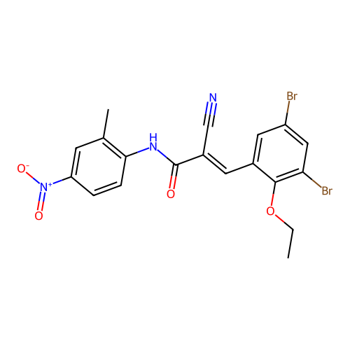 (E)-2-cyano-3-(3,5-dibromo-2-ethoxyphenyl)-N-(2-methyl-4-nitrophenyl)prop-2-enamide structure