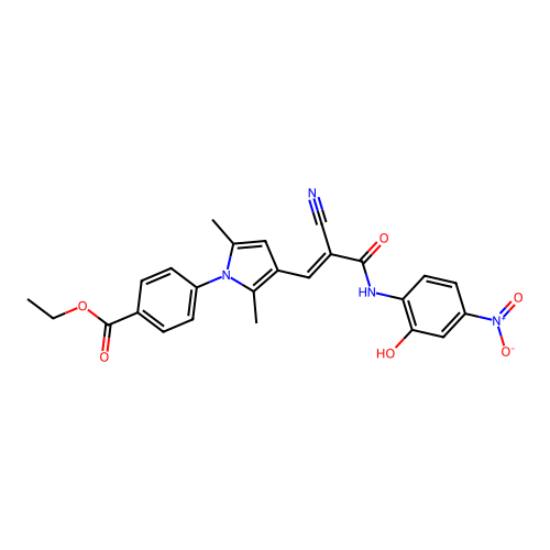 ethyl 4-[3-[(E)-2-cyano-3-(2-hydroxy-4-nitroanilino)-3-oxoprop-1-enyl]-2,5-dimethylpyrrol-1-yl]benzoate structure