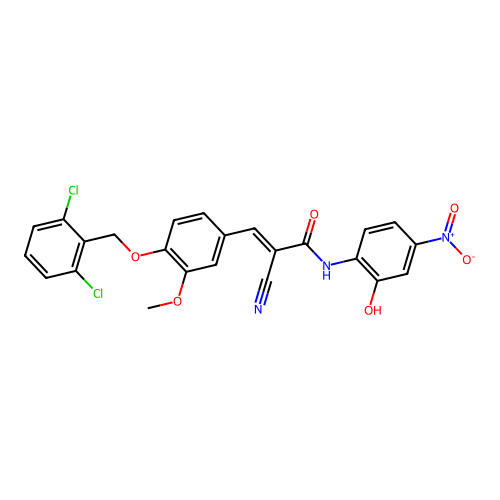 (E)-2-cyano-3-[4-[(2,6-dichlorophenyl)methoxy]-3-methoxyphenyl]-N-(2-hydroxy-4-nitrophenyl)prop-2-enamide structure