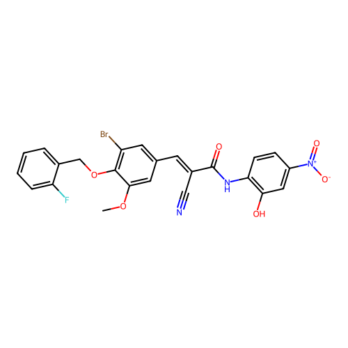 (E)-3-[3-bromo-4-[(2-fluorophenyl)methoxy]-5-methoxyphenyl]-2-cyano-N-(2-hydroxy-4-nitrophenyl)prop-2-enamide structure